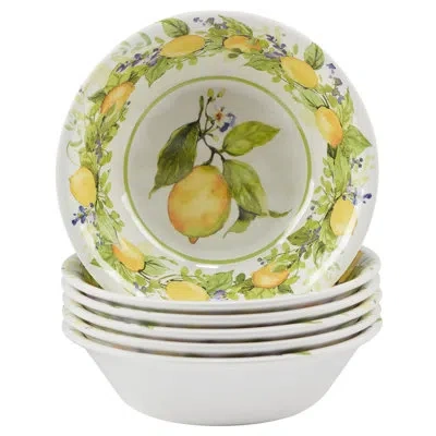 Certified International Lemon Zest  Set/6 All Purpose Bowl 7.5" X 2" In Green;orange