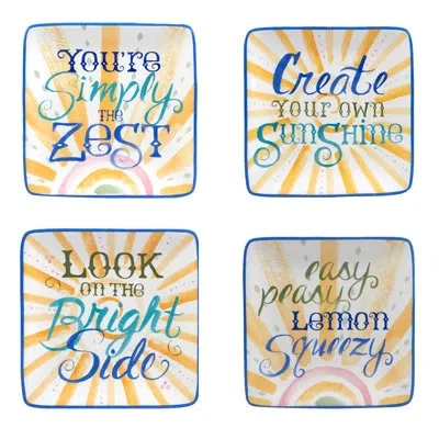 Certified International Lemonade Set Of 4 Canape Plates, 6" Asst. In Blue;yellow;navy