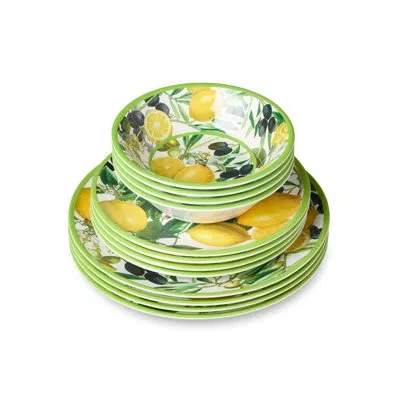 Certified International Limone 12-piece Melamine Dinnerware Set – Citrus-inspired Plates & Bowls – Shatterproof, Lightweight In Multi