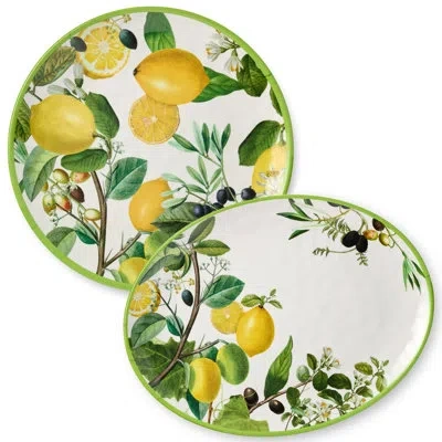 Certified International Limone 2-piece Melamine Platter Set - 14-inch Round And 18-inch Oval Platters, Durable And Scratch-r In Black;white;green;gray;yellow