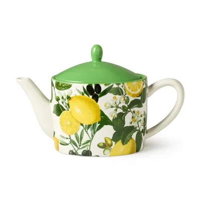 Certified International Limone 40 Oz. Ceramic Teapot - Lemon-shaped, Mediterranean-inspired Design, Durable And Dishwasher-s In Black;white;green;yellow