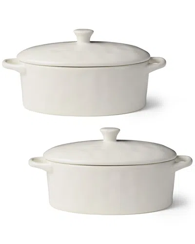 Certified International Linen Cream Set Of 2 Oval Mini Bakers In White