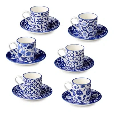 Certified International Madison Set Of 6 Espresso Cup And Saucer 6 Asst In Blue;white