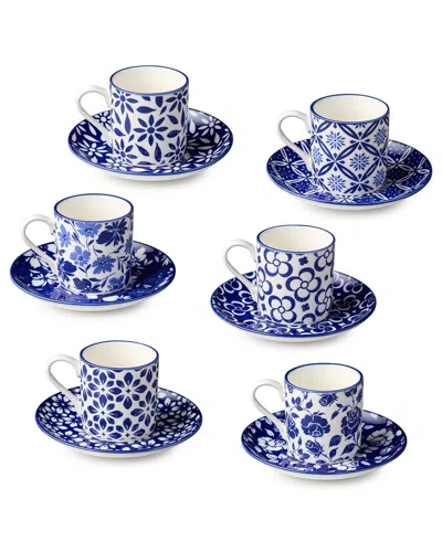 Certified International Madison Set Of 6 Espresso Cups With Saucers In Blue