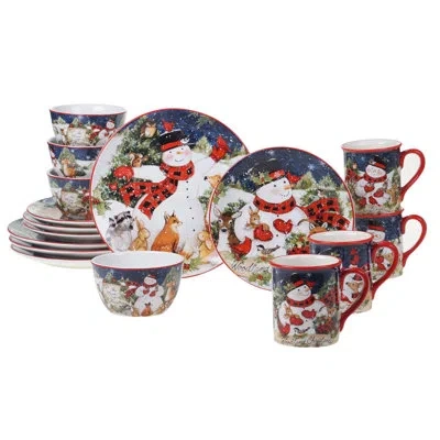 Certified International Magic Of Christmas  Snowman 16pc Dinnerware Set In Blue;white;green;red;orange