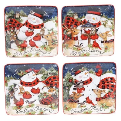 Certified International Magic Of Christmas  Snowman Set Of 4 Canape Plate In Multicolored