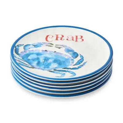 Certified International Make A Splash At Mealtime: Beach House Crab 9-inch Melamine Salad Plates – Set Of 6, Coastal Charm,  In Blue;red