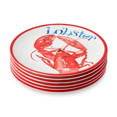 Certified International Make Waves At The Table: Beach House Lobster 9-inch Melamine Salad Plates – Set Of 6, Vibrant Coasta In White;red