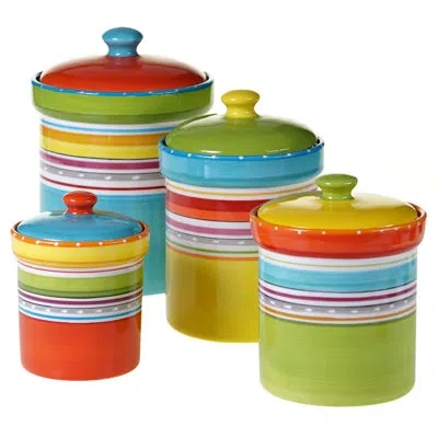 Certified International Mariachi 4 Piece Kitchen Canister Set In Blue;green;red;yellow;orange