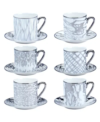 Certified International Matrix Espresso Cups & Saucers Set, Service For 6 In Silver