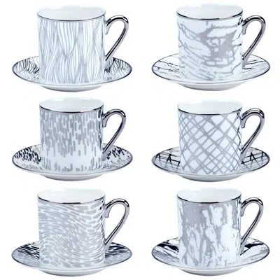 Certified International Matrix Silver Espresso Cup & Saucer Cup - 3in X 2.25in X 2.25in 4 oz In White;gold