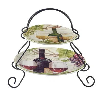 Certified International Meadow Brook Vineyard 2-tier Server (7" And 9" Plate) In Multicolored