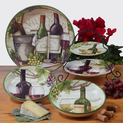 Certified International Meadow Brook Vineyard Set Of 4 Dinner Plate 10.5" 2 Asst. In Green;red;purple