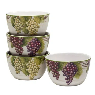 Certified International Meadow Brook Vineyard Set Of 4 Ice Cream Bowl 5.25" X 3" 2 Asst. In White;green;purple
