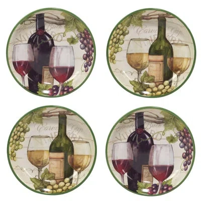 Certified International Meadow Brook Vineyard Set Of 4 Soup/pasta Bowl 9" X 2" 2 Asst In Multicolor