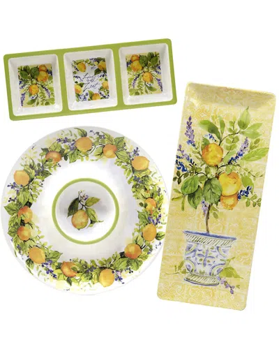 Certified International Melamine 3pc Lemon Zest Hostess Set In Multicolor