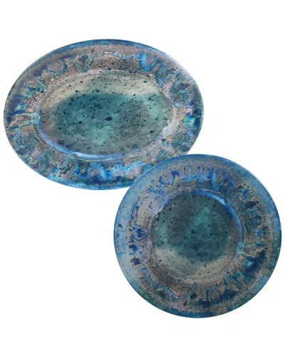 Certified International Melamine Radiance Teal 2pc Square Platter & Oval Platter