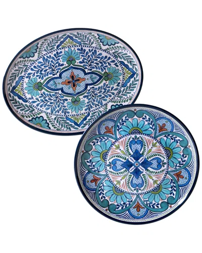 Certified International Melamine Talavera 2pc Platter Set In Blue