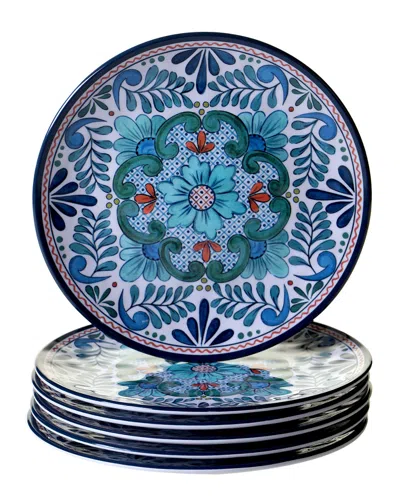 Certified International Melamine Talavera Set Of 6 Salad Plates In Blue