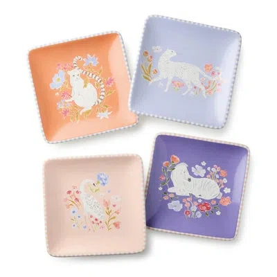 Certified International Menagerie Ceramic Canape Plate Set Of 4, 6‑inch Assorted Pastel Animal‑themed Plates Featuring Lemur In Multicolored