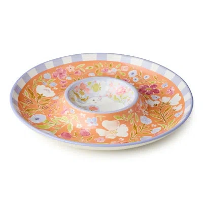 Certified International Menagerie Ceramic Chip And Dip Platter 13.75 Inches, Pastel Elephant‑themed Floral Server Ideal For  In Multicolored