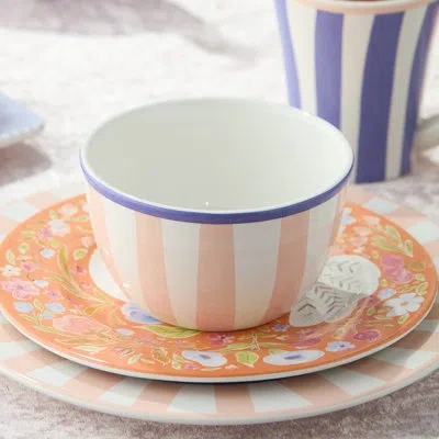 Certified International Menagerie Ceramic Ice Cream Bowl Set Of 4, 5.25 X 3 Inch Assorted Pastel Striped Bowls, Perfect For  In Multicolored
