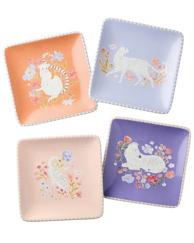Certified International Menagerie Set Of 4 Canape Plates In Multi