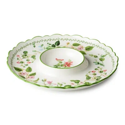 Certified International Mirabella Porcelain 14-inch Chip And Dip Platter, Elegant Floral Serving Tray With Butterflies And S In Green