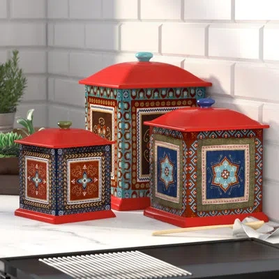 Certified International Monterrey 3-piece Kitchen Canister Set In Blue;black;white;green;red;beige