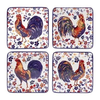 Certified International Morning Rooster 4-pc. Earthenware Appetizer Plate In White