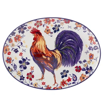 Certified International Morning Rooster Oval Platter In Blue;red;yellow