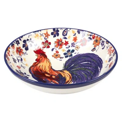 Certified International Morning Rooster Serving Bowl 13in Diam X 3in 128oz In Blue;black;white;red