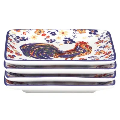 Certified International Morning Rooster Set Of 4 Canape Plates In Multi