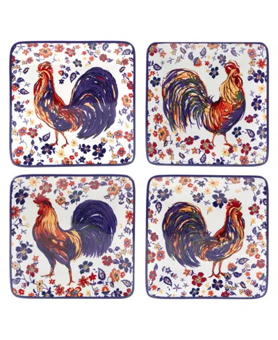 Certified International Morning Rooster Set Of 4 Canape Plates In Miscellaneous