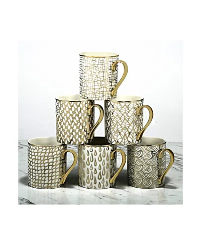 Certified International Mosaic 6-pc. Gold Plated Mugs In White,gold