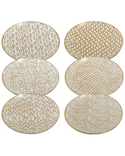Certified International Mosaic Gold- Silver Tone Canape Plates Set Of 6