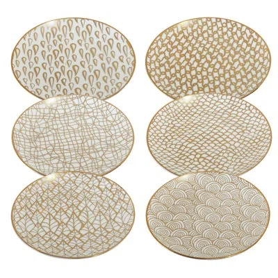 Certified International Mosaic Gold Set Of 6 Plated Canape Plates 6in Asst In White;gold
