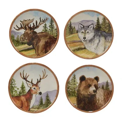Certified International Mountain Summit 4-pc. Earthenware Dessert Plate In Animal Print