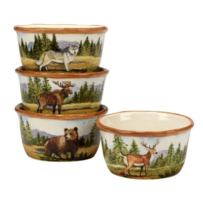 Certified International Mountain Summit Set Of 4 Ice Cream Bowl In Black;brown;white;green;beige