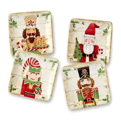 Certified International Nutcracker Parade 4-pc. Ceramic Appetizer Plate In Red