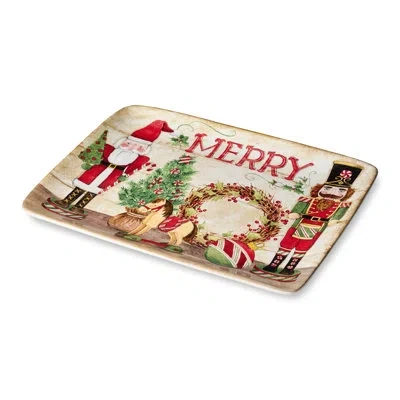 Certified International Nutcracker Parade Ceramic Christmas Platter With Santa, Nutcracker, Wreath And Toy Illustrations - V In Brown;white;green;red
