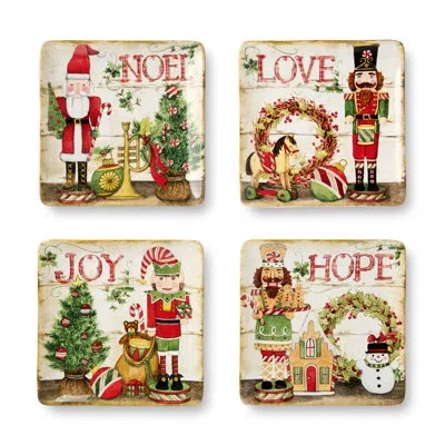 Certified International Nutcracker Parade Ceramic Holiday Dessert Plates Set – Santa, Elf, Toy Soldier, Snowman Art For Chri In Brown;white;green;red
