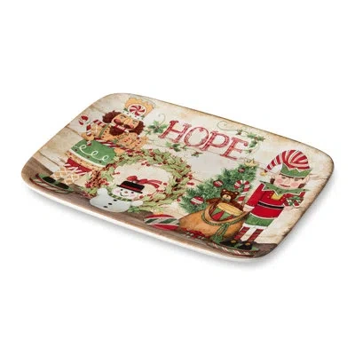 Certified International Nutcracker Parade Christmas Serving Platter – Holiday Rectangular Tray For Cookies, Appetizers, Or D In Brown;white;green;red