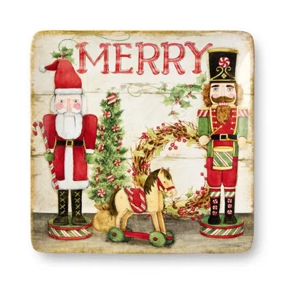 Certified International Nutcracker Parade Holiday Dinner Plates, Set Of 4 Ceramic Square Plates For Christmas Dining & Festi In Brown;white;green;red