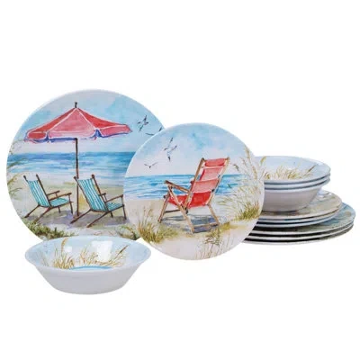 Certified International Ocean View 12 Piece Melamine Dinnerware Set, Service For 4 In Blue;red