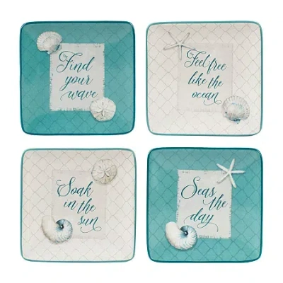 Certified International Ocean View 4-pc. Earthenware Appetizer Plate In Blue