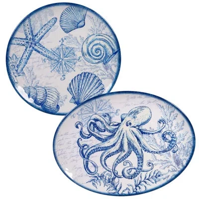 Certified International Oceanic 2pc Platter Set In Blue;white