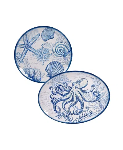 Certified International Oceanic Melamine 2-pc. Platter Set In Dark Blue,white