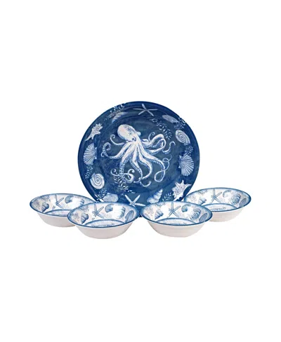 Certified International Oceanic Melamine 5-pc. Salad/serving Set In Dark Blue,white