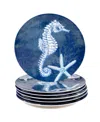 Certified International Oceanic Melamine 6-pc. Dinner Plates In Dark Blue,white